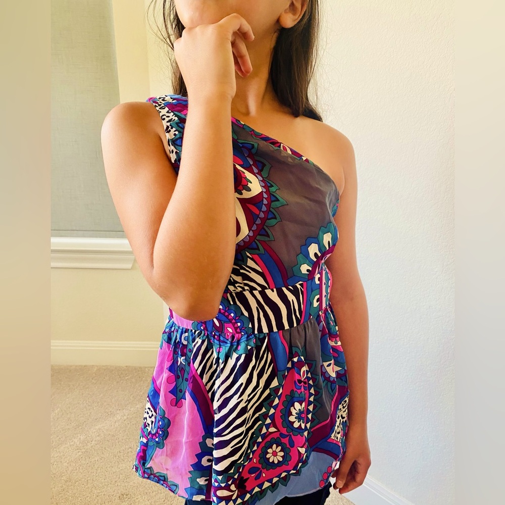 Tibi Women's Printed Side Zip One Shoulder Blouse Top